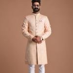 Lucknowi Chikankari Embroidered Peach Color Sherwani | Elegant Ethnic Wear | Jaipurio